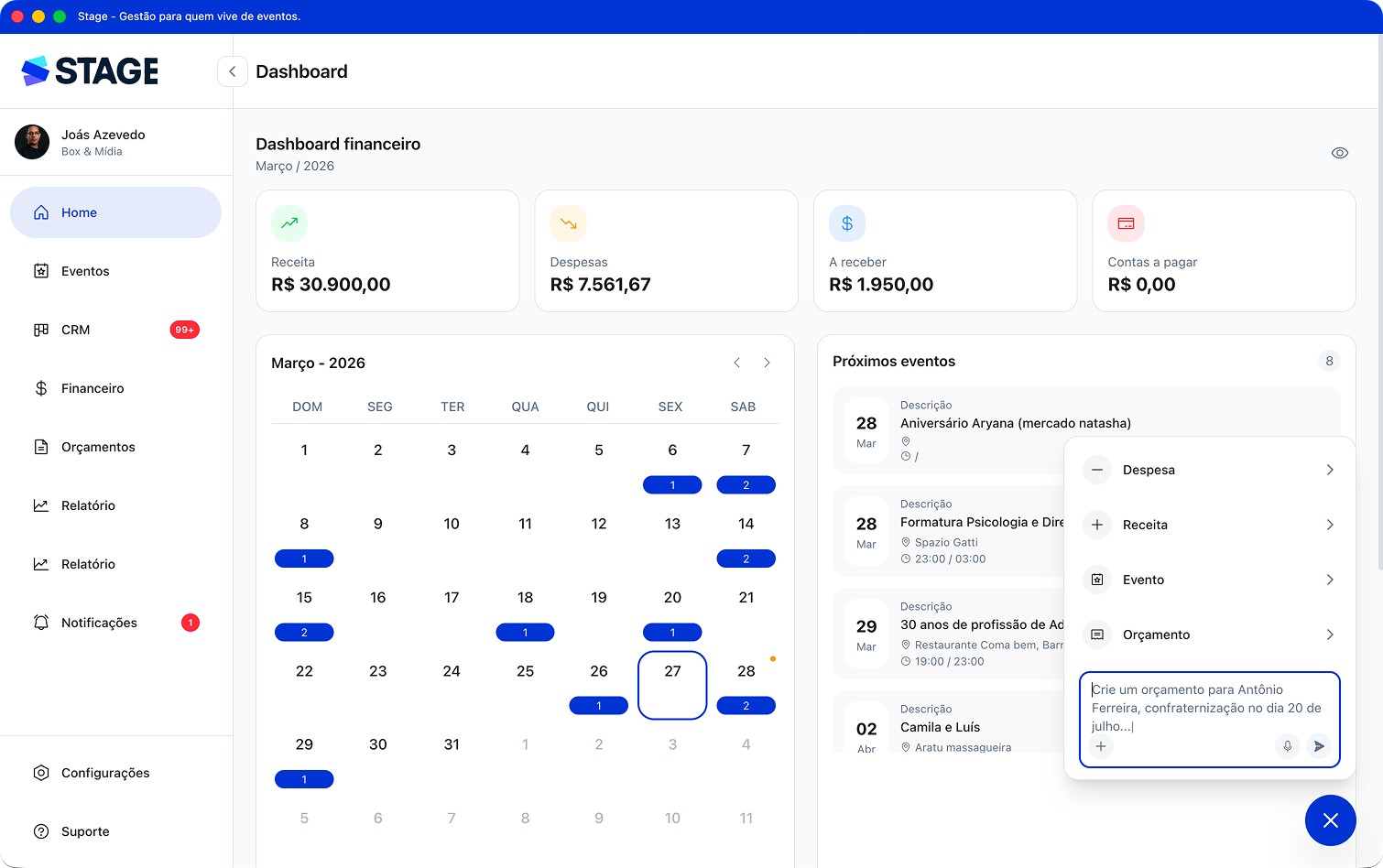 Stage Dashboard Desktop